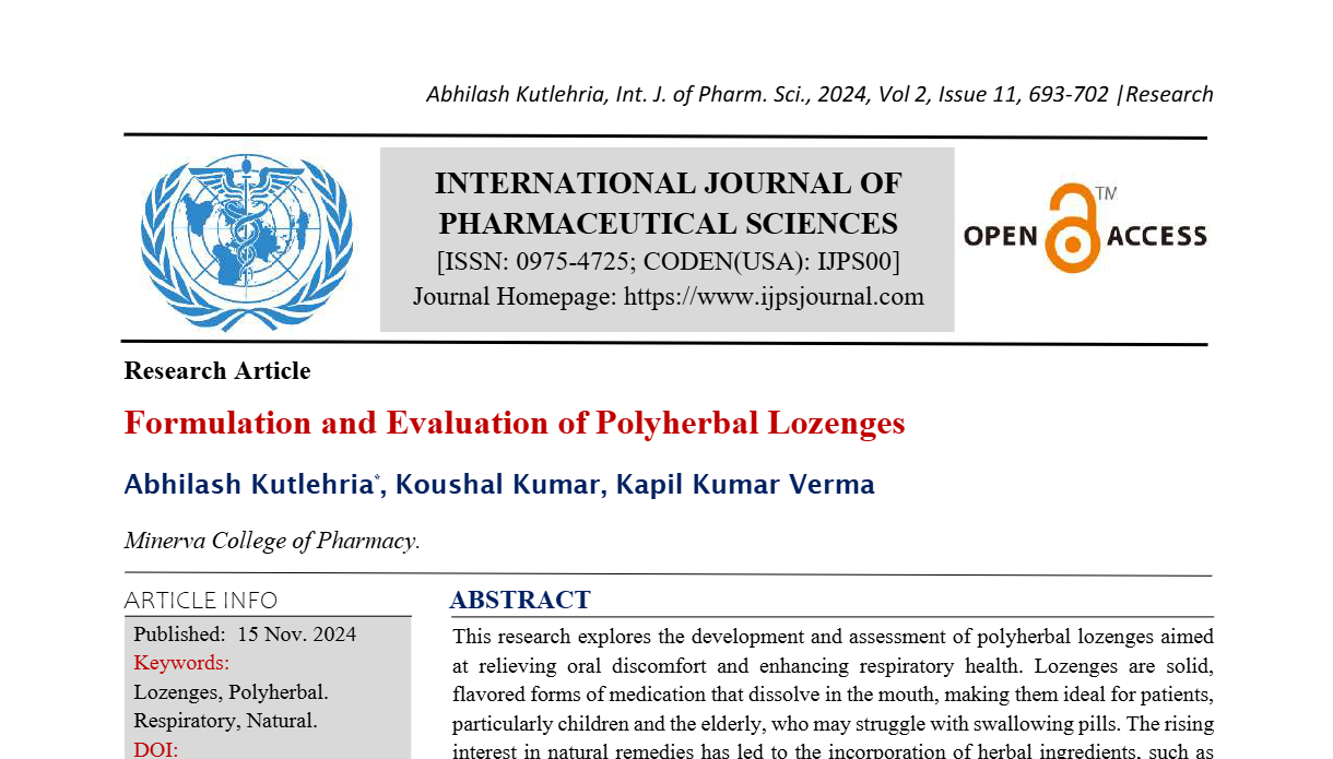 Formulation and Evaluation of Polyherbal Lozenges