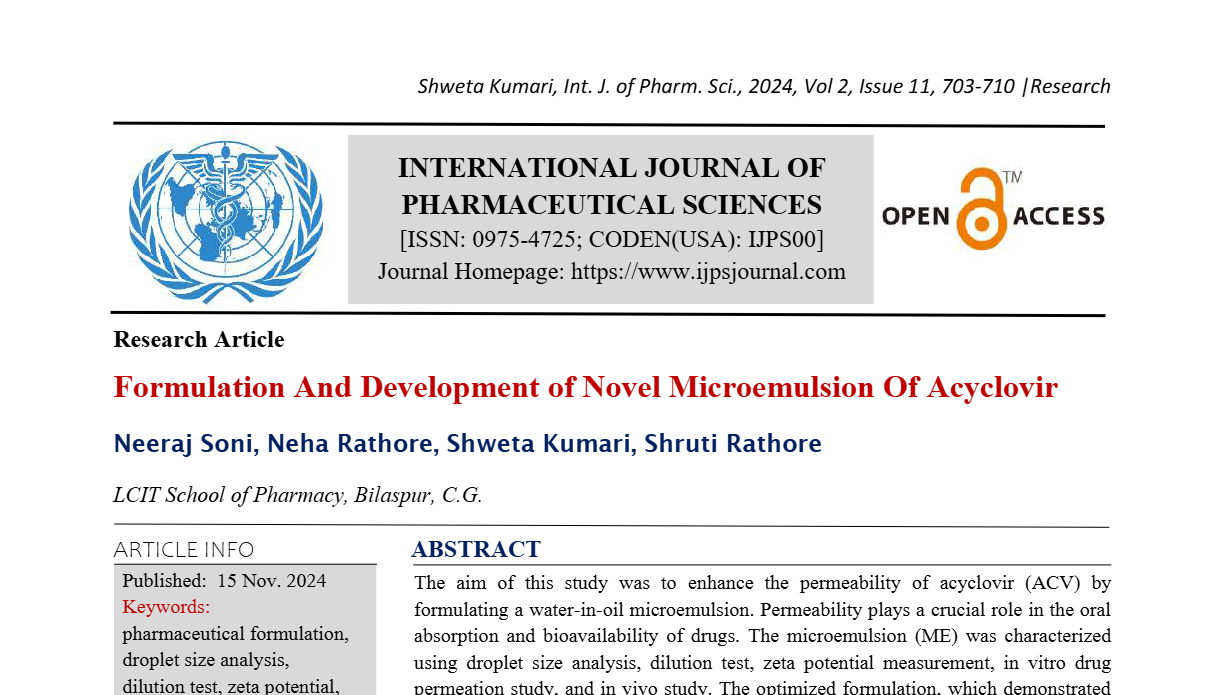 Formulation And Development of Novel Microemulsion Of Acyclovir