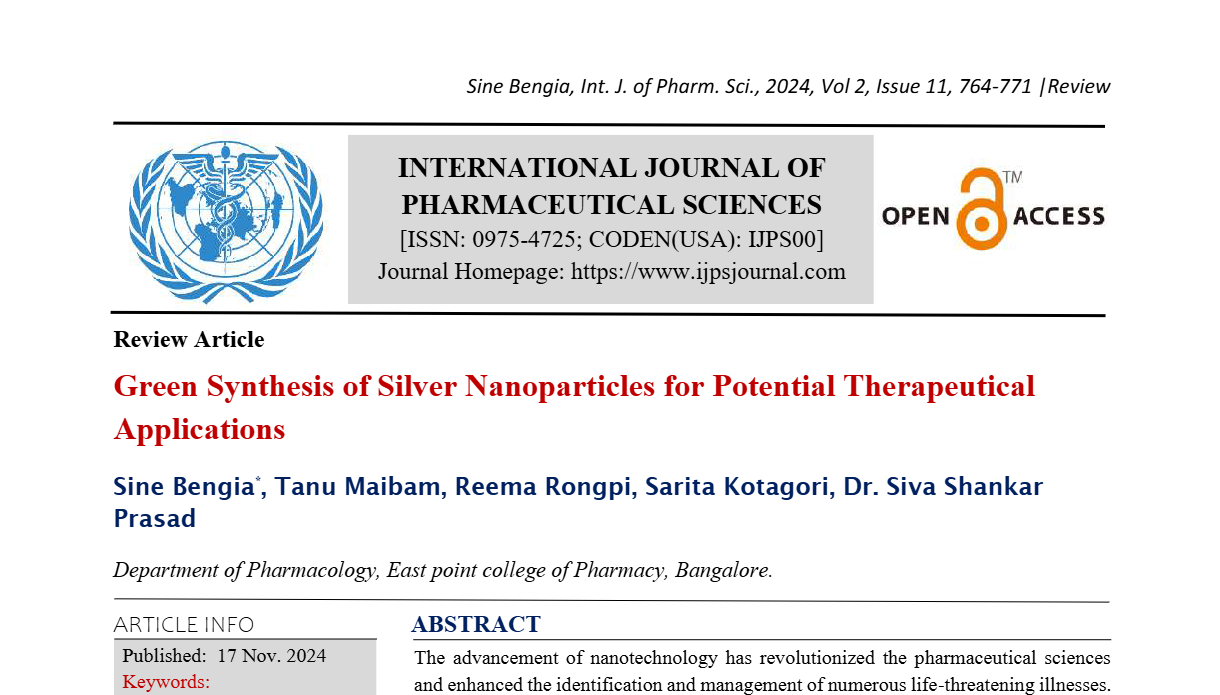 Green Synthesis of Silver Nanoparticles for Potential Therapeutical Applications