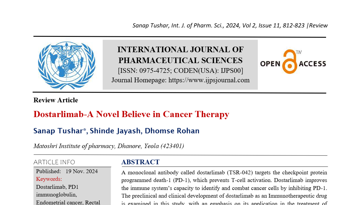 Dostarlimab-A Novel Believe in Cancer Therapy