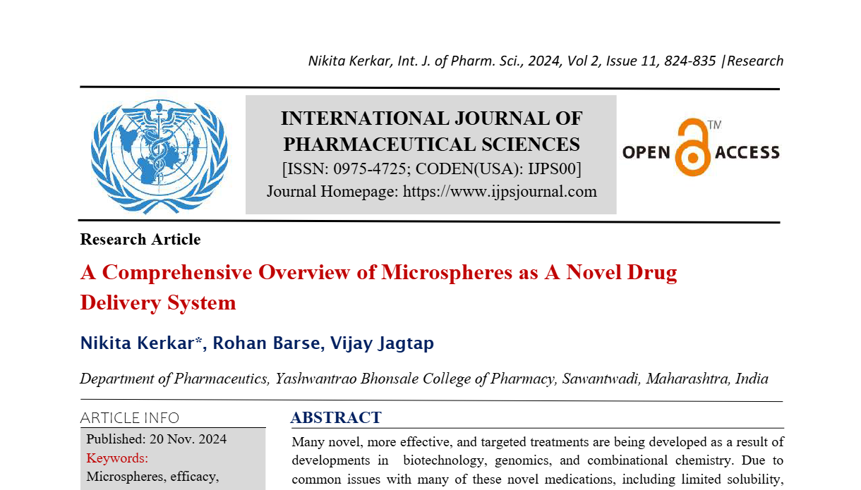 A Comprehensive Overview of Microspheres as A Novel Drug Delivery System