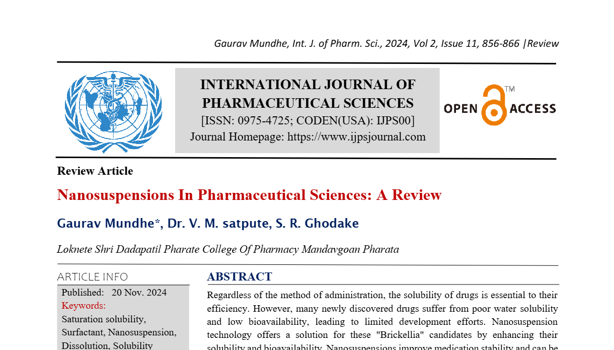 Nanosuspensions In Pharmaceutical Sciences: A Review  