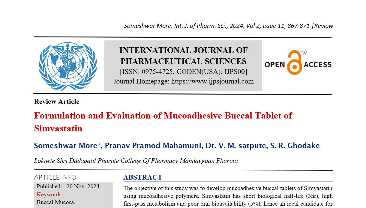 Formulation and Evaluation of Mucoadhesive Buccal Tablet of Simvastatin  