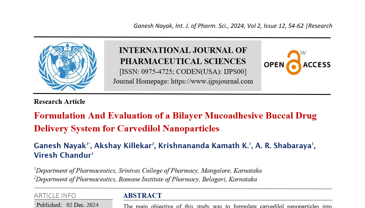 Formulation And Evaluation of a Bilayer Mucoadhesive Buccal Drug Delivery System for Carvedilol Nanoparticles