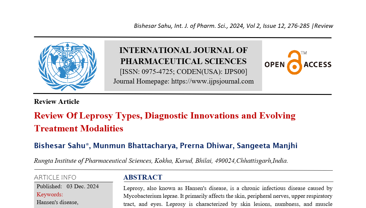 Review Of Leprosy Types, Diagnostic Innovations and Evolving Treatment Modalities