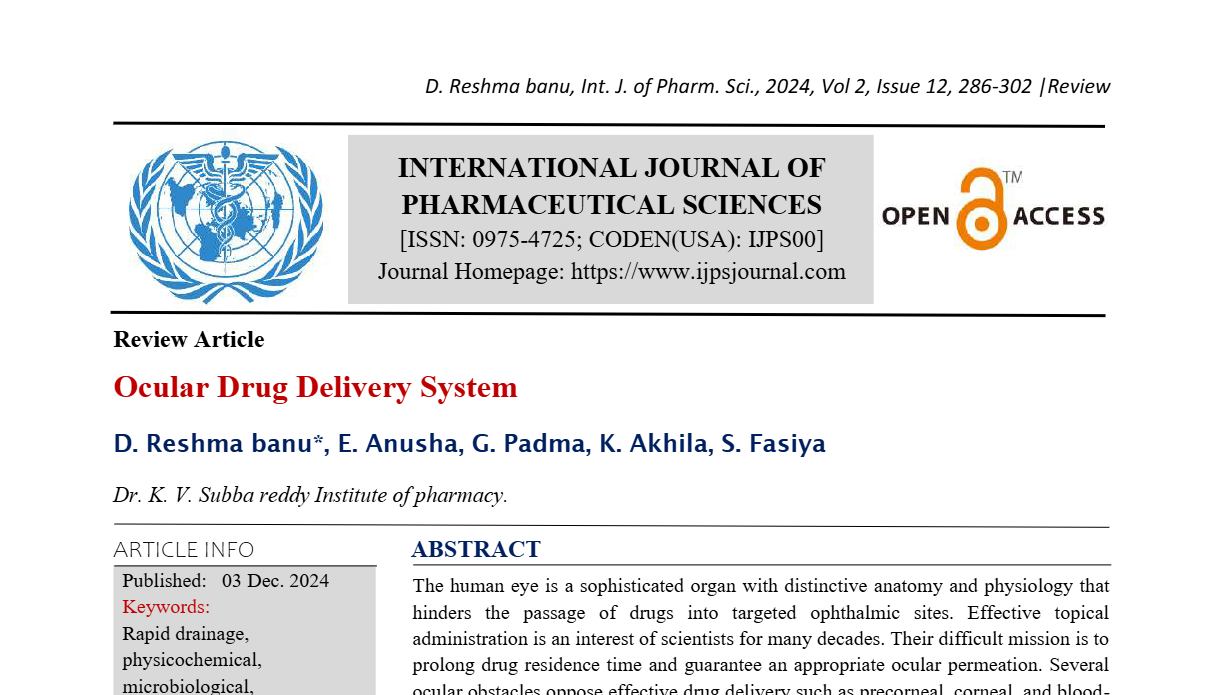 Ocular Drug Delivery System  