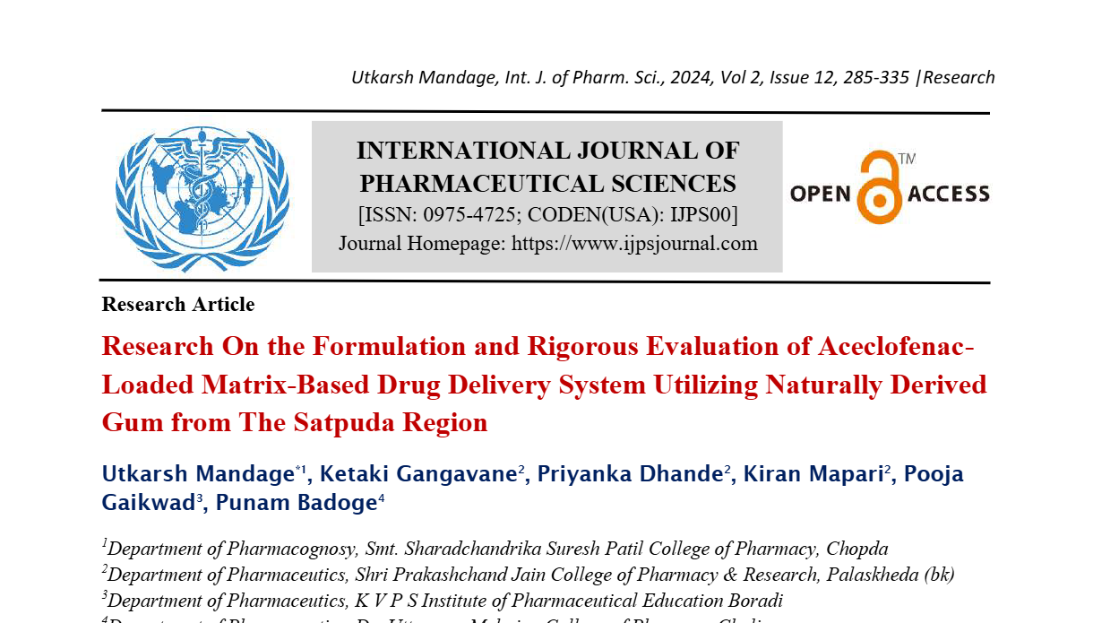 Research On the Formulation and Rigorous Evaluation of Aceclofenac-Loaded Matrix-Based Drug Delivery System Utilizing Naturally Derived Gum from The Satpuda Region  