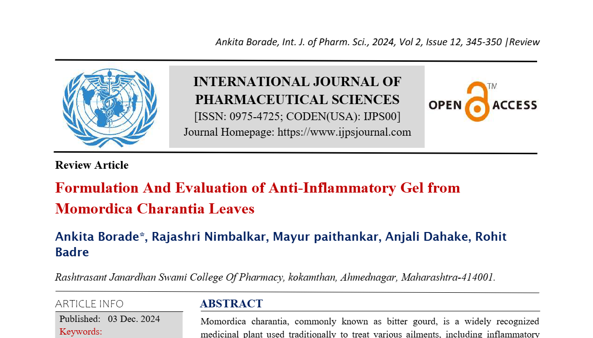 Formulation And Evaluation of Anti-Inflammatory Gel from Momordica Charantia Leaves  