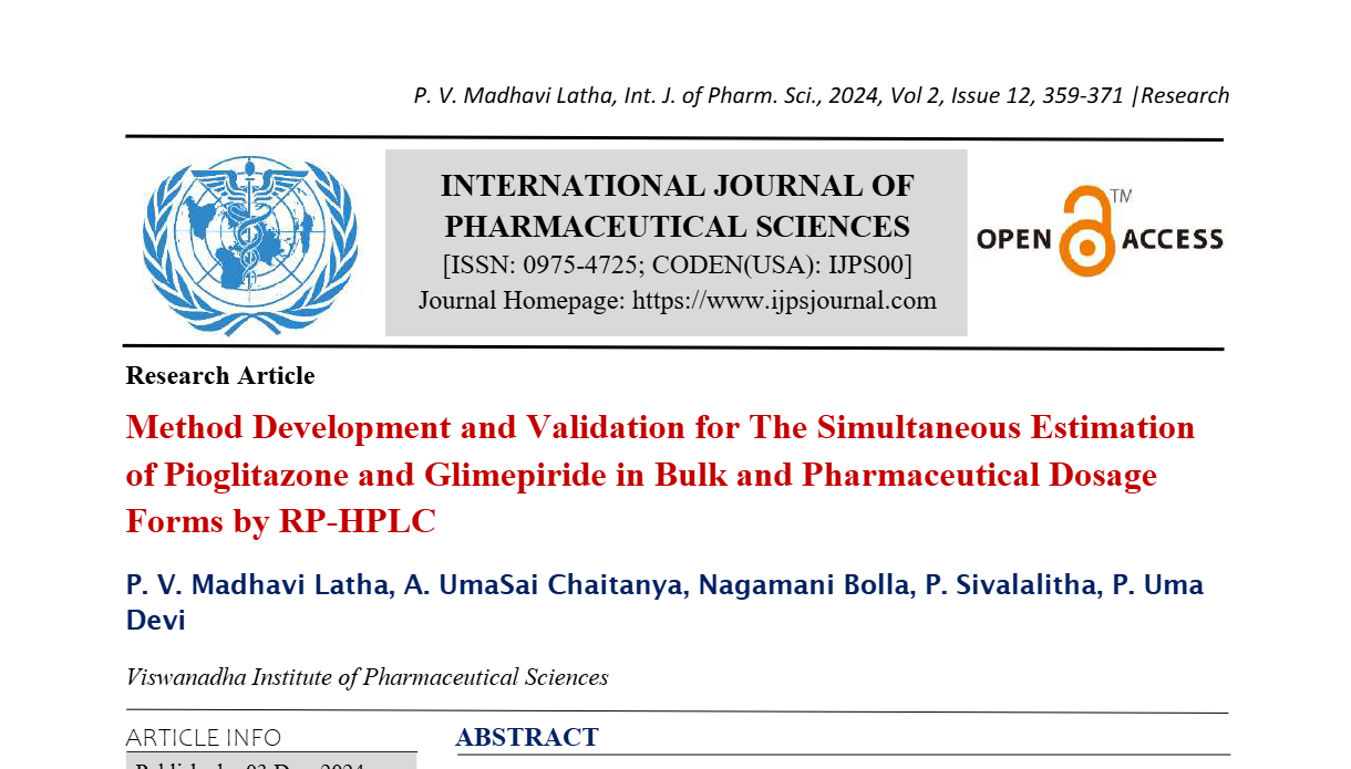 Method Development and Validation for The Simultaneous Estimation of Pioglitazone and Glimepiride in Bulk and Pharmaceutical Dosage Forms by RP-HPLC  