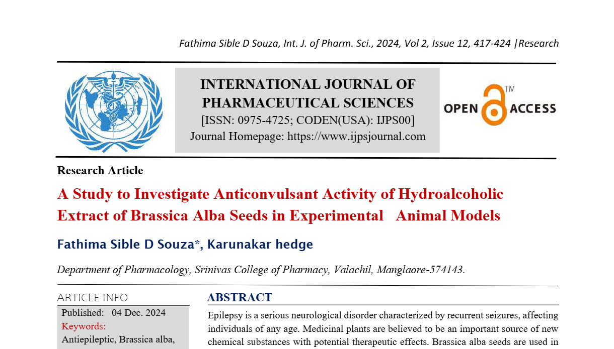 A Study to Investigate Anticonvulsant Activity of Hydroalcoholic Extract of Brassica Alba Seeds in Experimental   Animal Models  