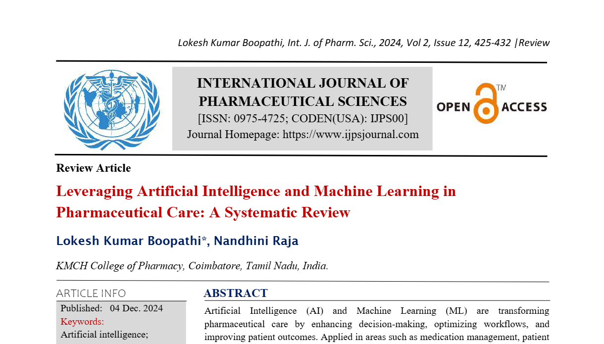 Leveraging Artificial Intelligence and Machine Learning in Pharmaceutical Care: A systematic review