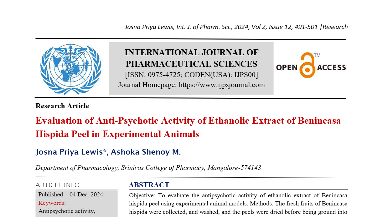 Evaluation of Anti-Psychotic Activity of Ethanolic Extract of Benincasa Hispida Peel in Experimental Animals  