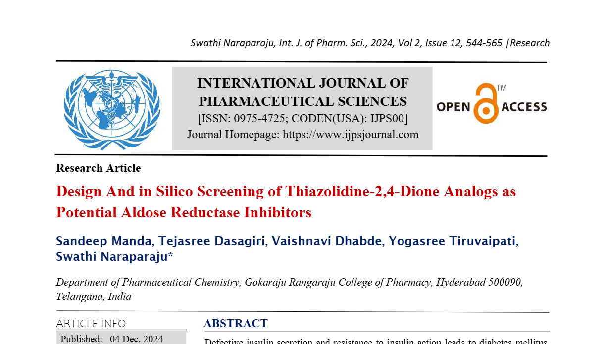 Design And in Silico Screening of Thiazolidine-2,4-Dione Analogs as Potential Aldose Reductase Inhibitors 