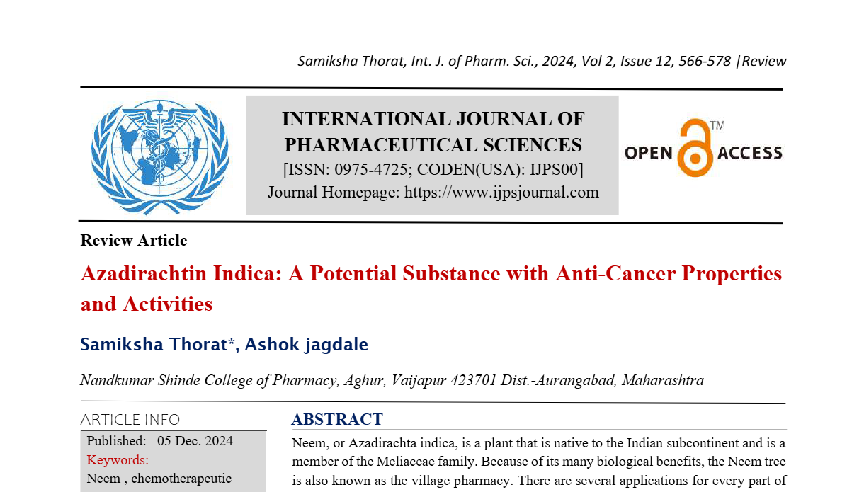 Azadirachtin Indica: A Potential Substance with Anti-Cancer Properties and Activities  