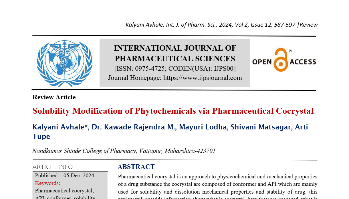 Solubility Modification of Phytochemicals via Pharmaceutical Cocrystal  