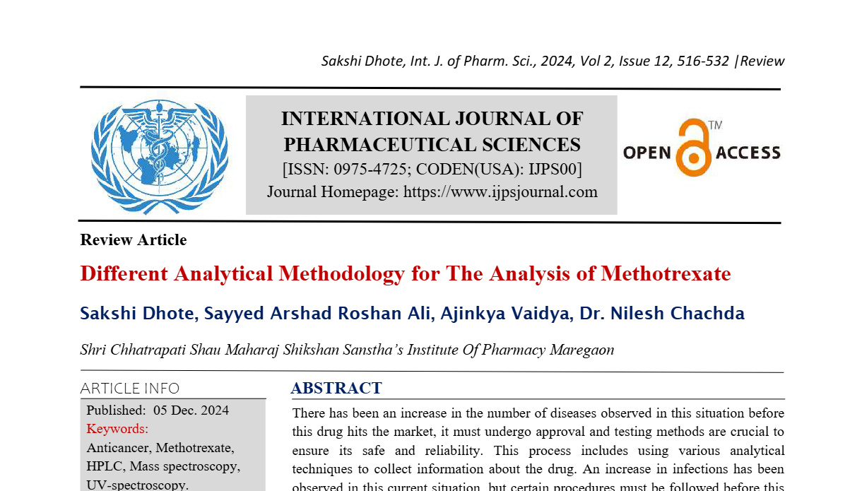 Different Analytical Methodology for The Analysis of Methotrexate