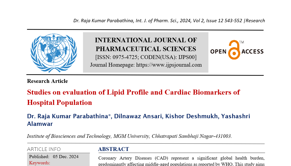 Studies on evaluation of Lipid Profile and Cardiac Biomarkers of Hospital Population