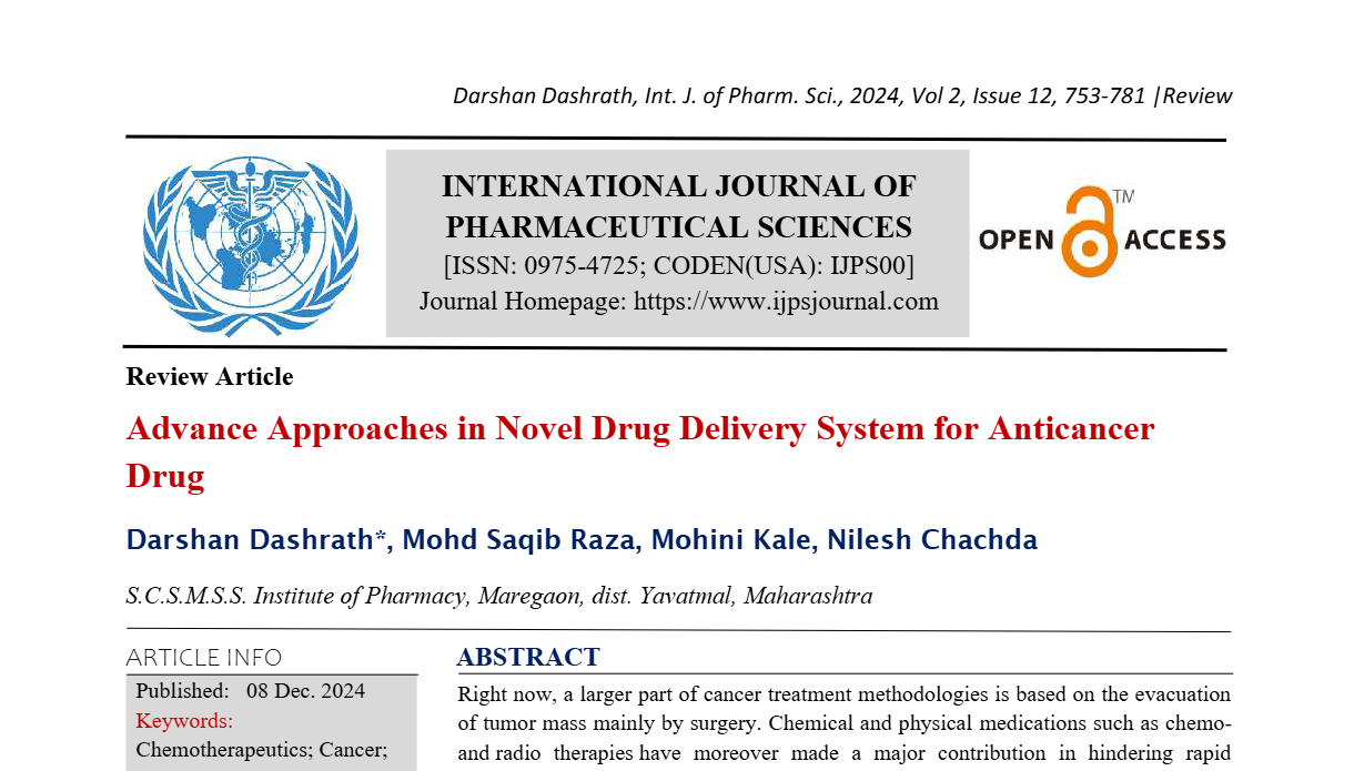 Advance Approaches in Novel Drug Delivery System for Anticancer Drug  