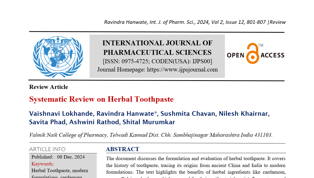 Systematic Review on Herbal Toothpaste