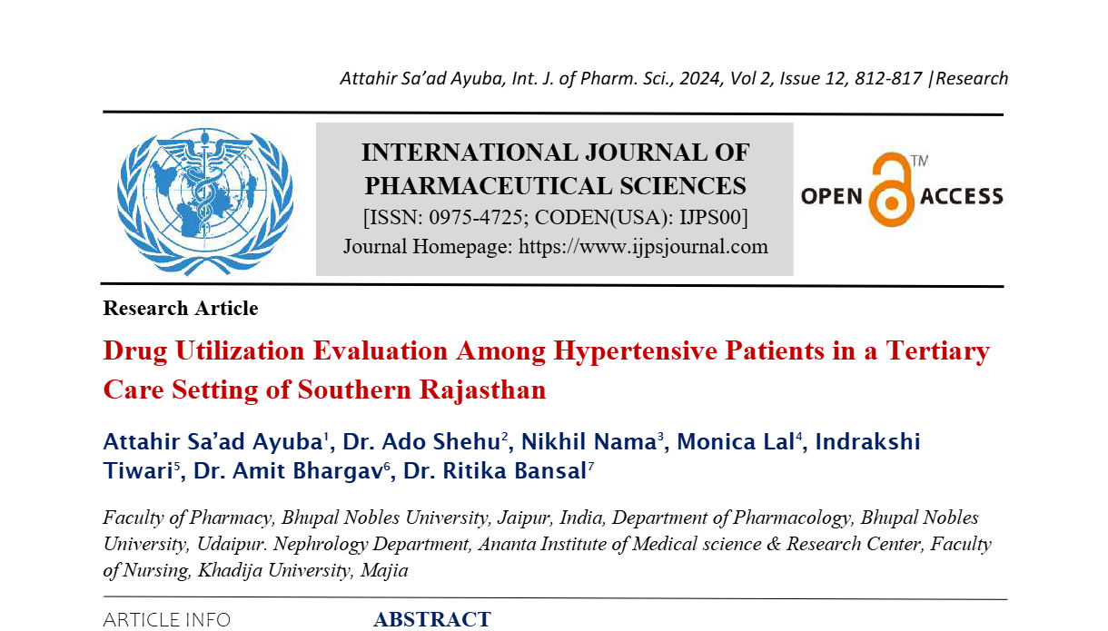 Drug Utilization Evaluation Among Hypertensive Patients in a Tertiary Care Setting of Southern Rajasthan  