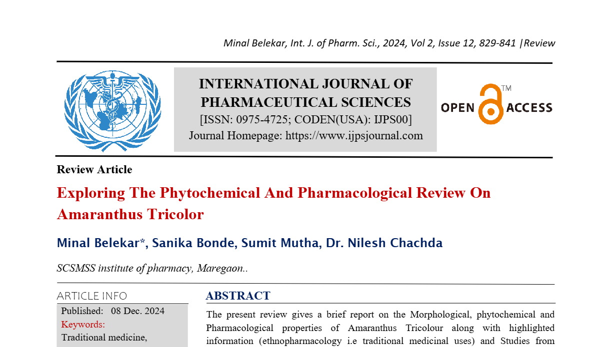 Exploring The Phytochemical and Pharmacological Review on Amaranthus Tricolor