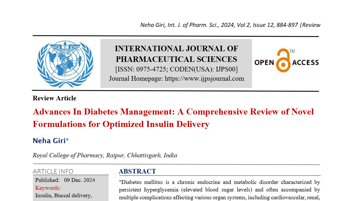 Advances In Diabetes Management: A Comprehensive Review of Novel Formulations for Optimized Insulin Delivery 