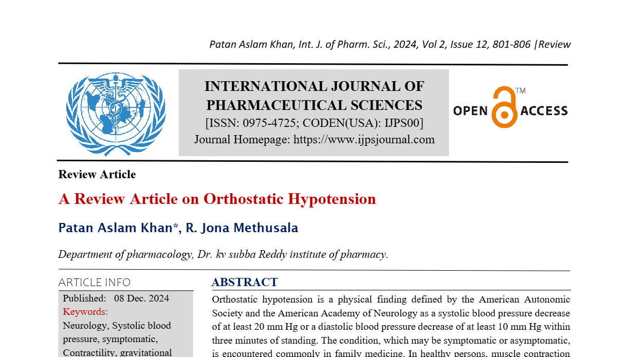 A Review Article on Orthostatic Hypotension  