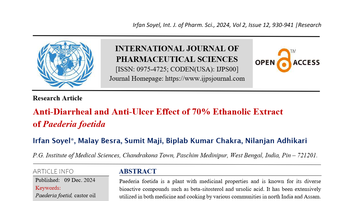 Anti-Diarrheal and Anti-Ulcer Effect of 70% Ethanolic Extract of Paederia foetida