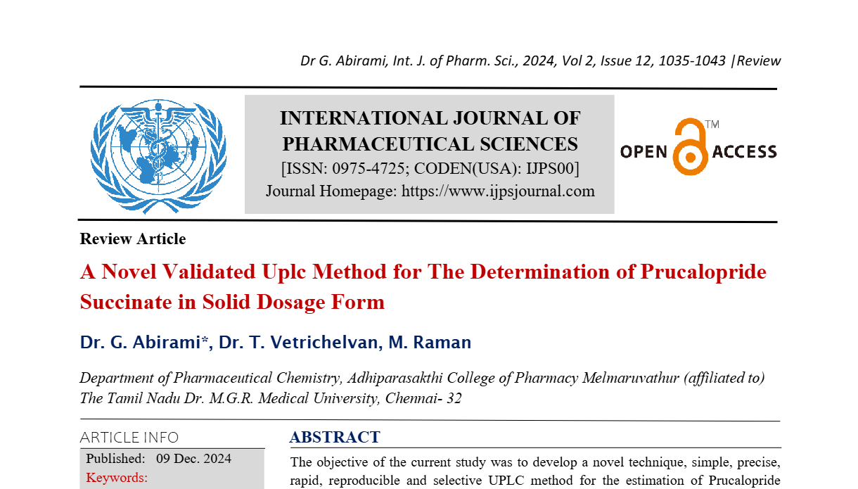 A Novel Validated Uplc Method for The Determination of Prucalopride Succinate in Solid Dosage Form   