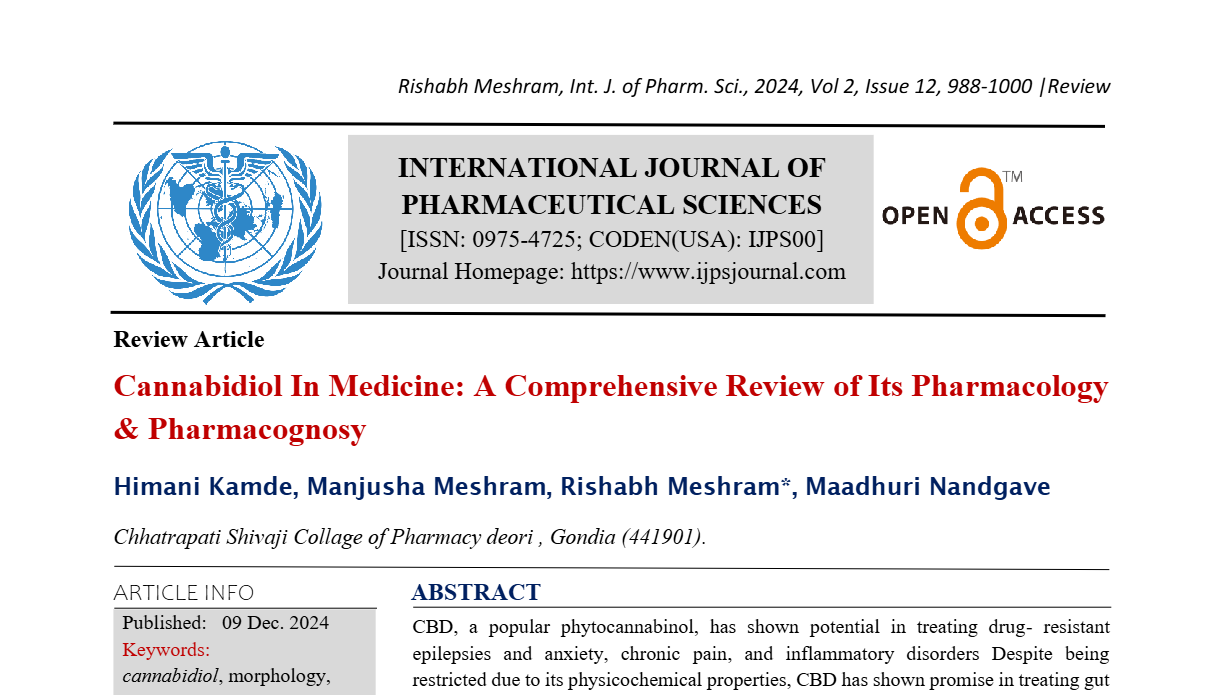 Cannabidiol In Medicine: A Comprehensive Review of Its Pharmacology & Pharmacognosy  