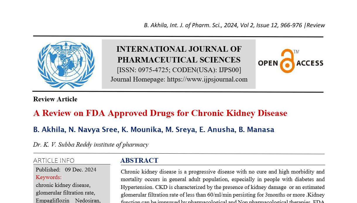 A Review on FDA Approved Drugs for Chronic Kidney Disease