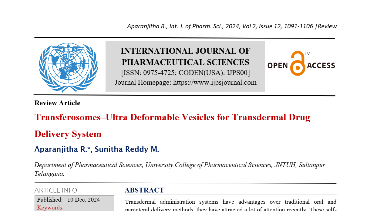 Transferosomes–Ultra Deformable Vesicles for Transdermal Drug Delivery System