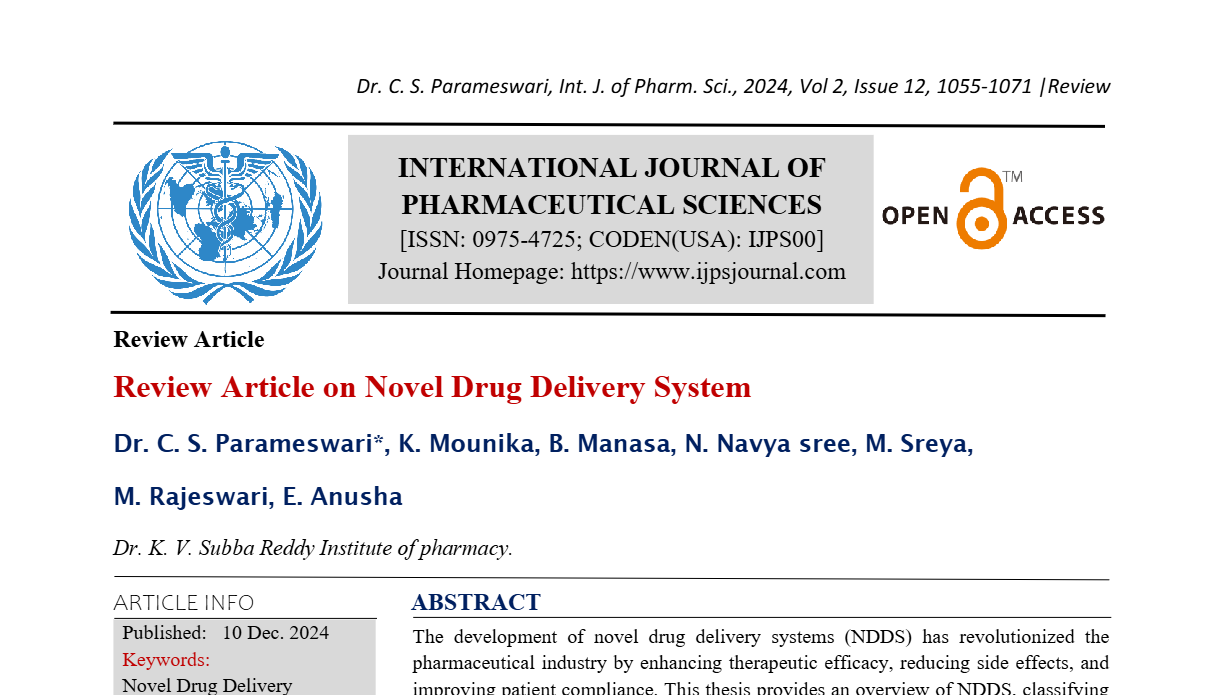 Review Article on Novel Drug Delivery System   