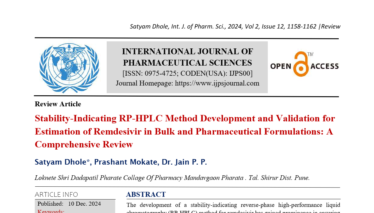 Stability-Indicating RP-HPLC Method Development and Validation for Estimation of Remdesivir in Bulk and Pharmaceutical Formulations: A Comprehensive Review   