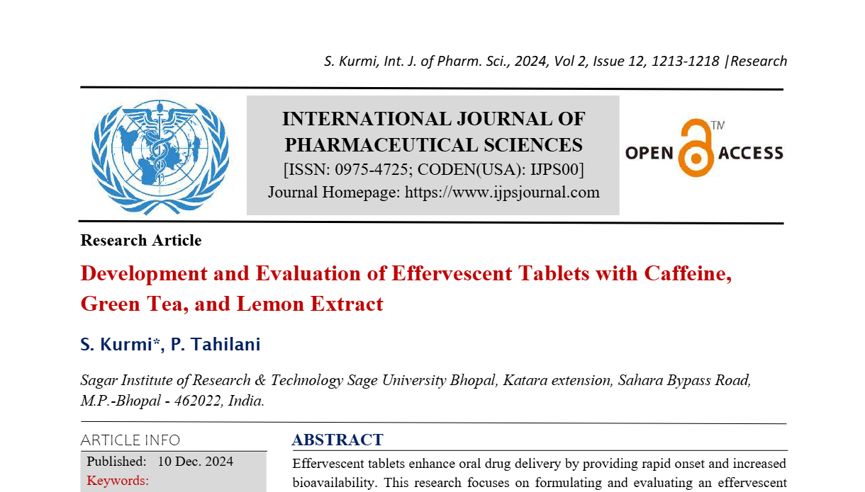 Development and Evaluation of Effervescent Tablets with Caffeine, Green Tea, and Lemon Extract   