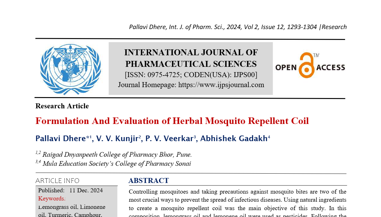 Formulation And Evaluation of Herbal Mosquito Repellent Coil   