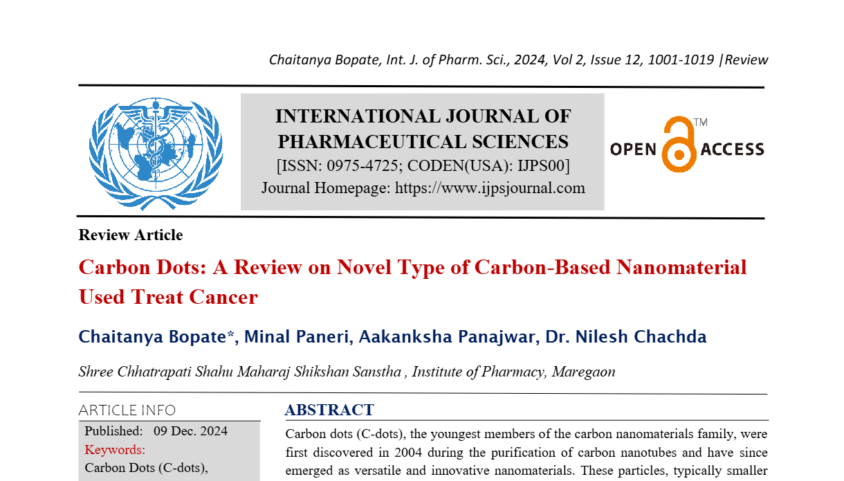 Carbon Dots: A Review on Novel Type of Carbon-Based Nanomaterial Used Treat Cancer   