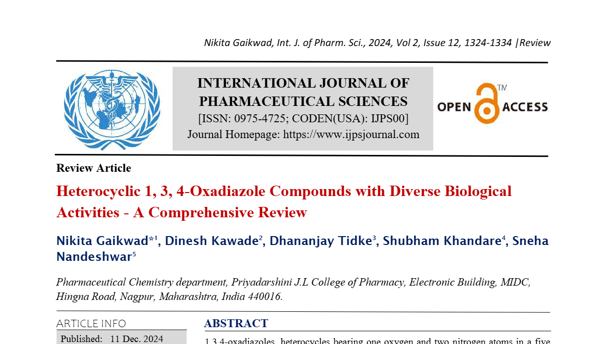 Heterocyclic 1, 3, 4-Oxadiazole Compounds with Diverse Biological Activities - A Comprehensive Review