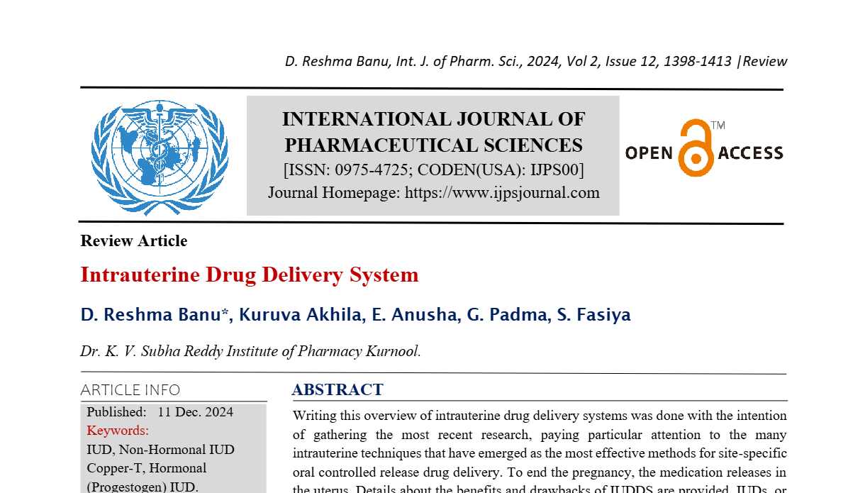 Intrauterine Drug Delivery System  