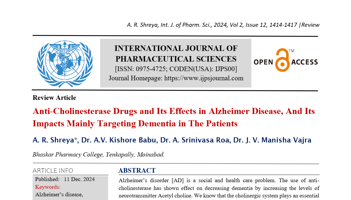 Anti-Cholinesterase Drugs and Its Effects in Alzheimer Disease, And Its Impacts Mainly Targeting Dementia in The Patients   