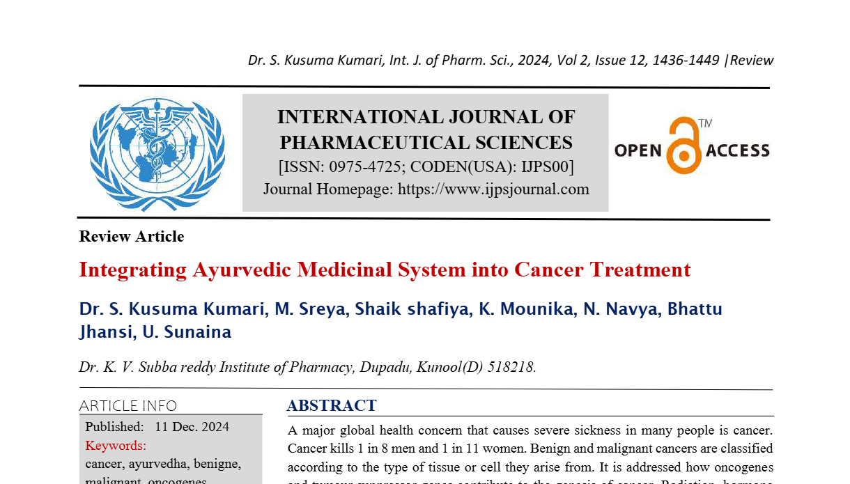 Integrating Ayurvedic Medicinal System into Cancer Treatment