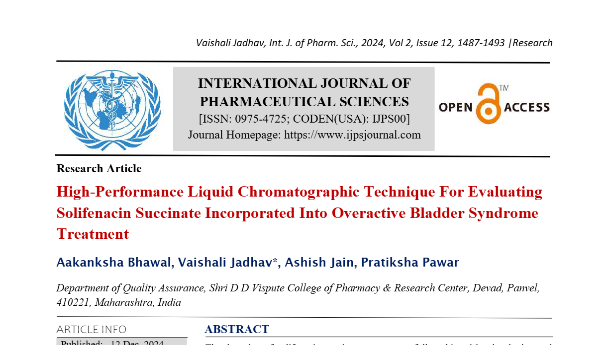 High-Performance Liquid Chromatographic Technique For Evaluating Solifenacin Succinate Incorporated Into Overactive Bladder Syndrome Treatment  