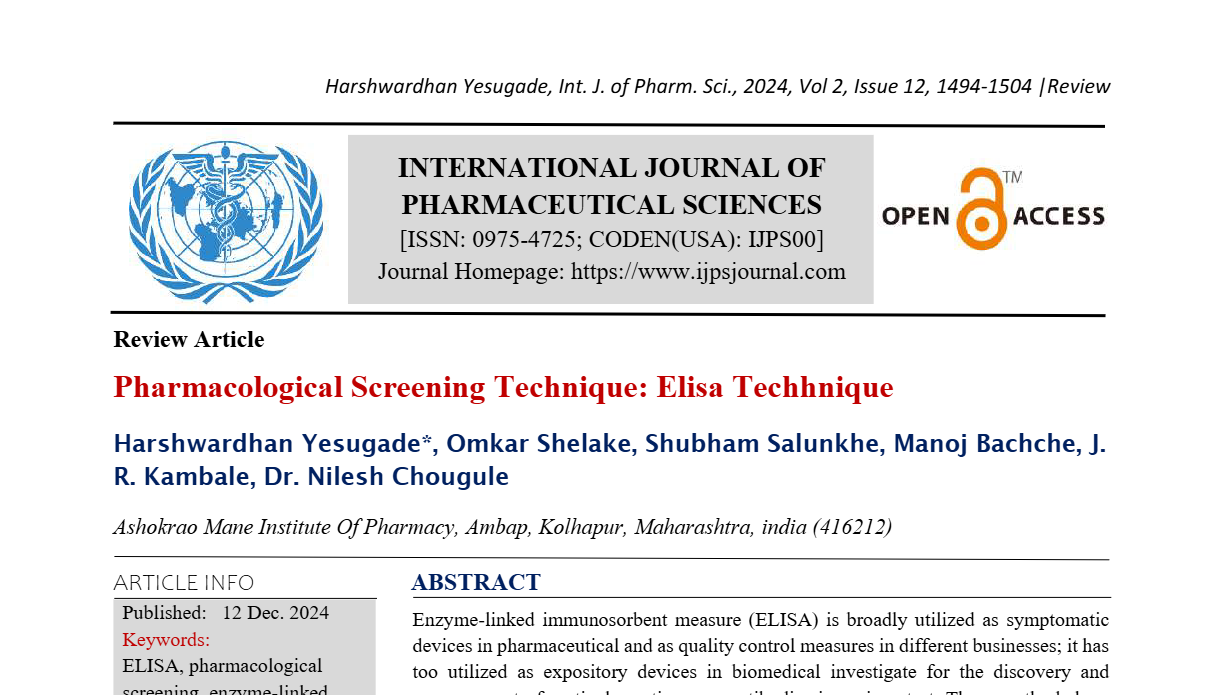 Pharmacological Screening Technique: Elisa Techhnique  