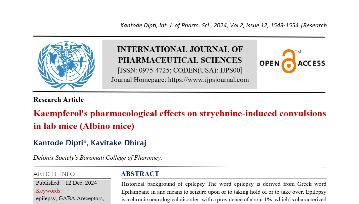 Kaempferol's pharmacological effects on strychnine-induced convulsions in lab mice (Albino mice)