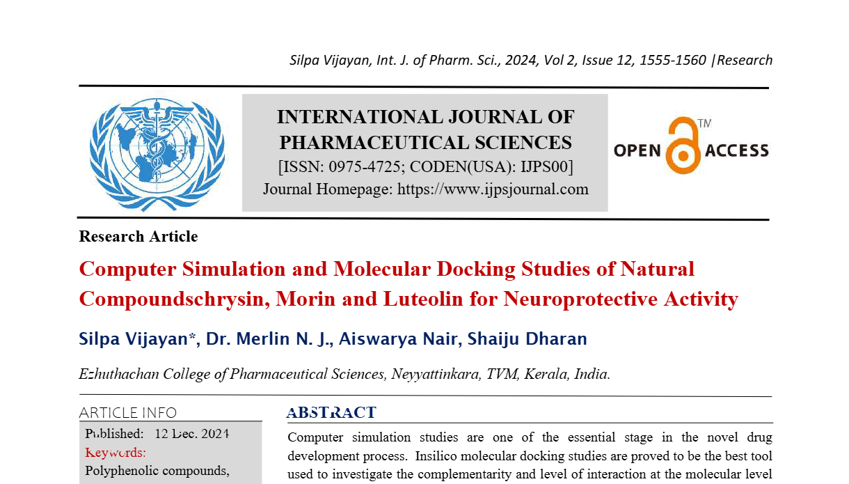 Computer Simulation and Molecular Docking Studies of Natural Compoundschrysin, Morin and Luteolin for Neuroprotective Activity