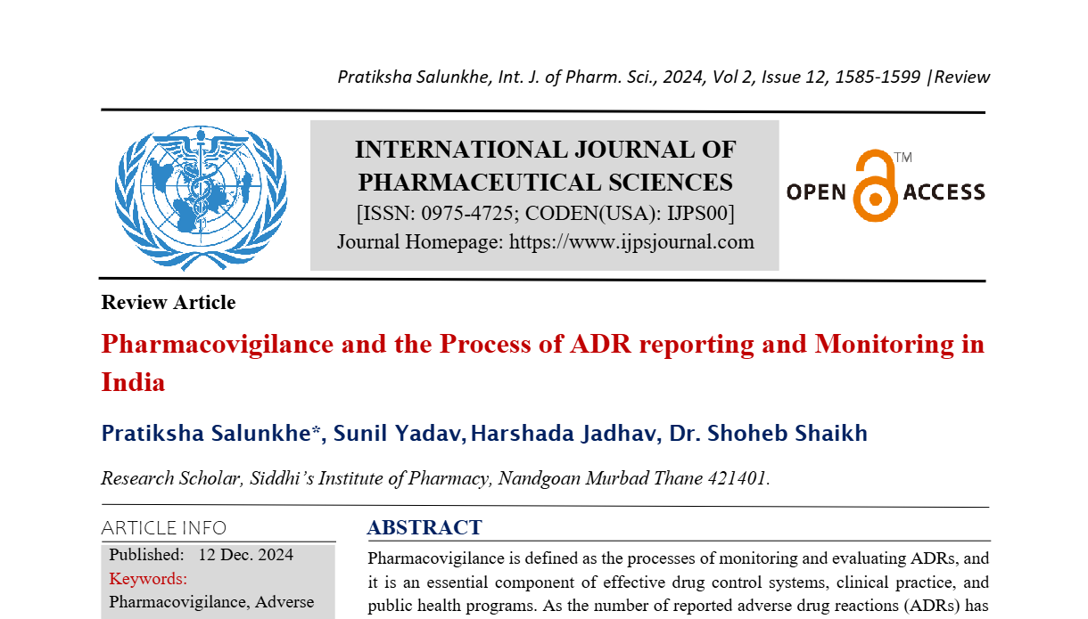 Pharmacovigilance and the Process of ADR reporting and Monitoring in India   