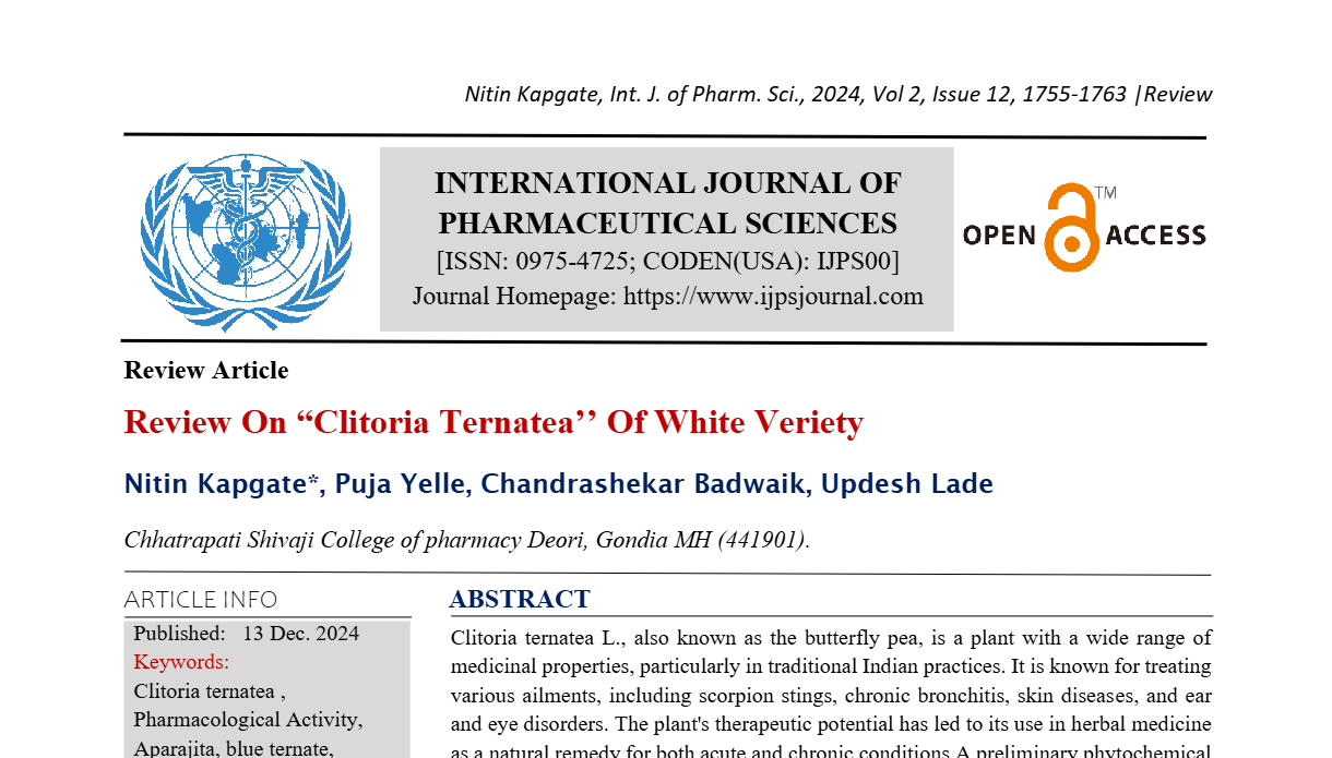 Review On “Clitoria Ternatea’’ Of White Veriety  