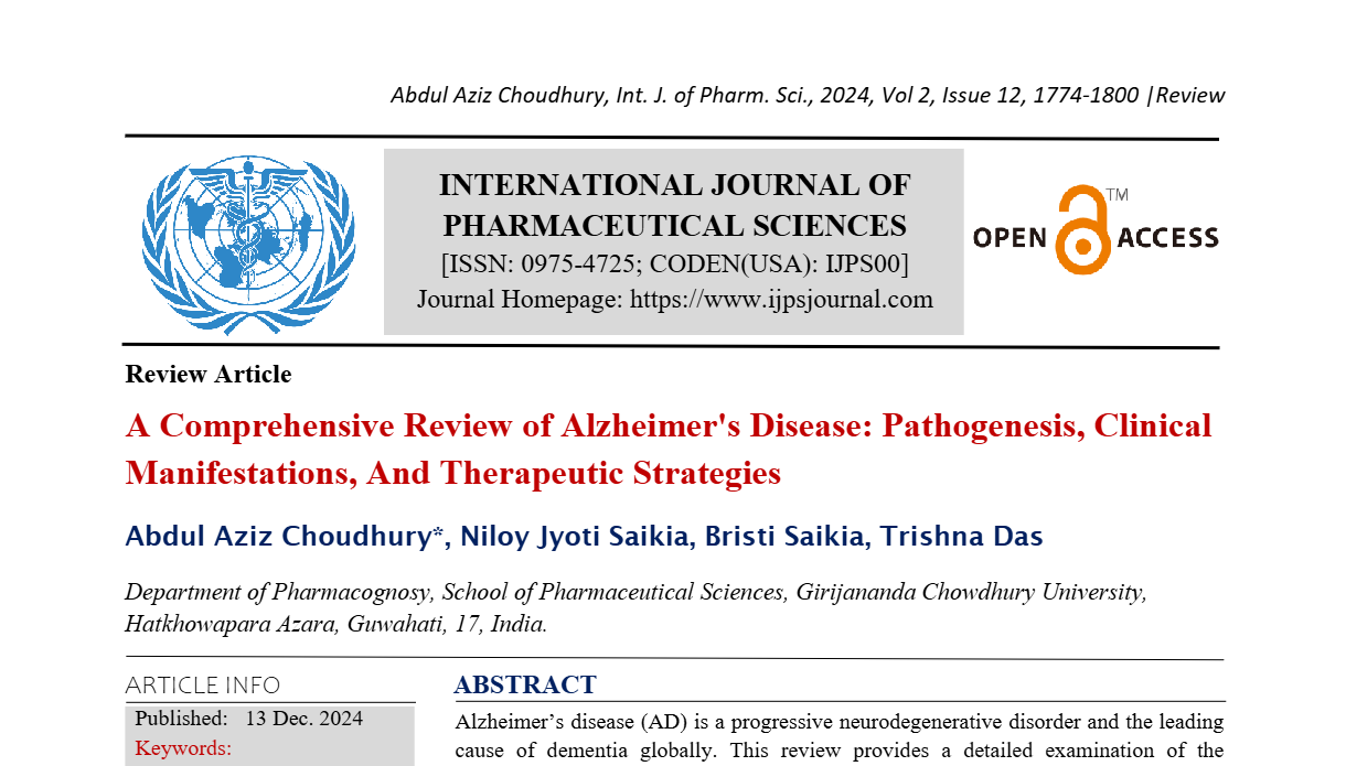 A Comprehensive Review of Alzheimer's Disease: Pathogenesis, Clinical Manifestations, And Therapeutic Strategies  