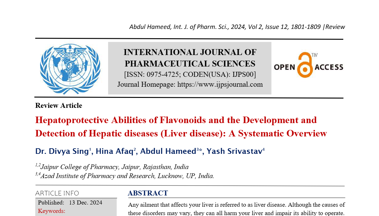 Hepatoprotective Abilities of Flavonoids and the Development and Detection of Hepatic diseases (Liver disease): A Systematic Overview  