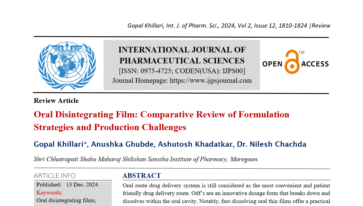 Oral Disintegrating Film: Comparative Review of Formulation Strategies and Production Challenges  